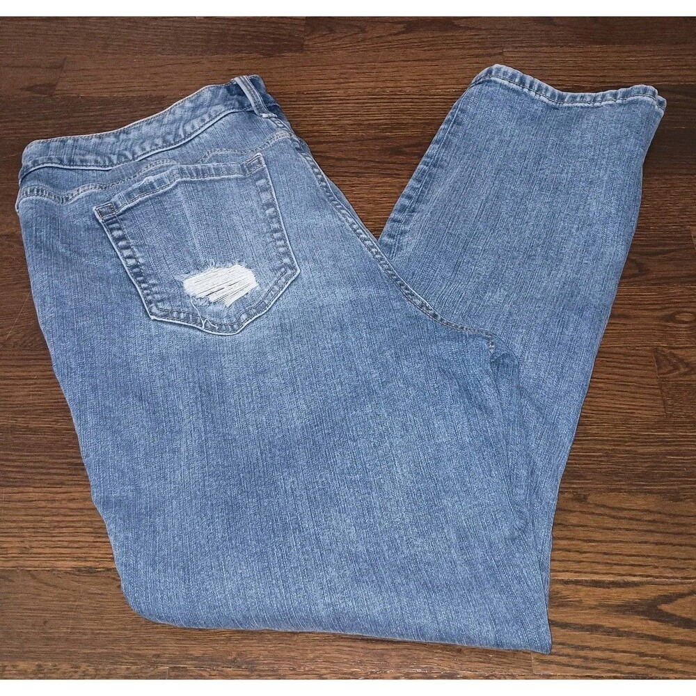 Torrid Boyfriend Vintage Straight Jeans Womens 14R Blue Denim Distressed Ripped